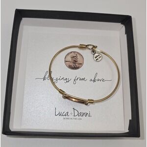 LUCA + DANNI Lucky Penny Bangle Bracelet Gold Tone Wire Wrap USA NIB -2990